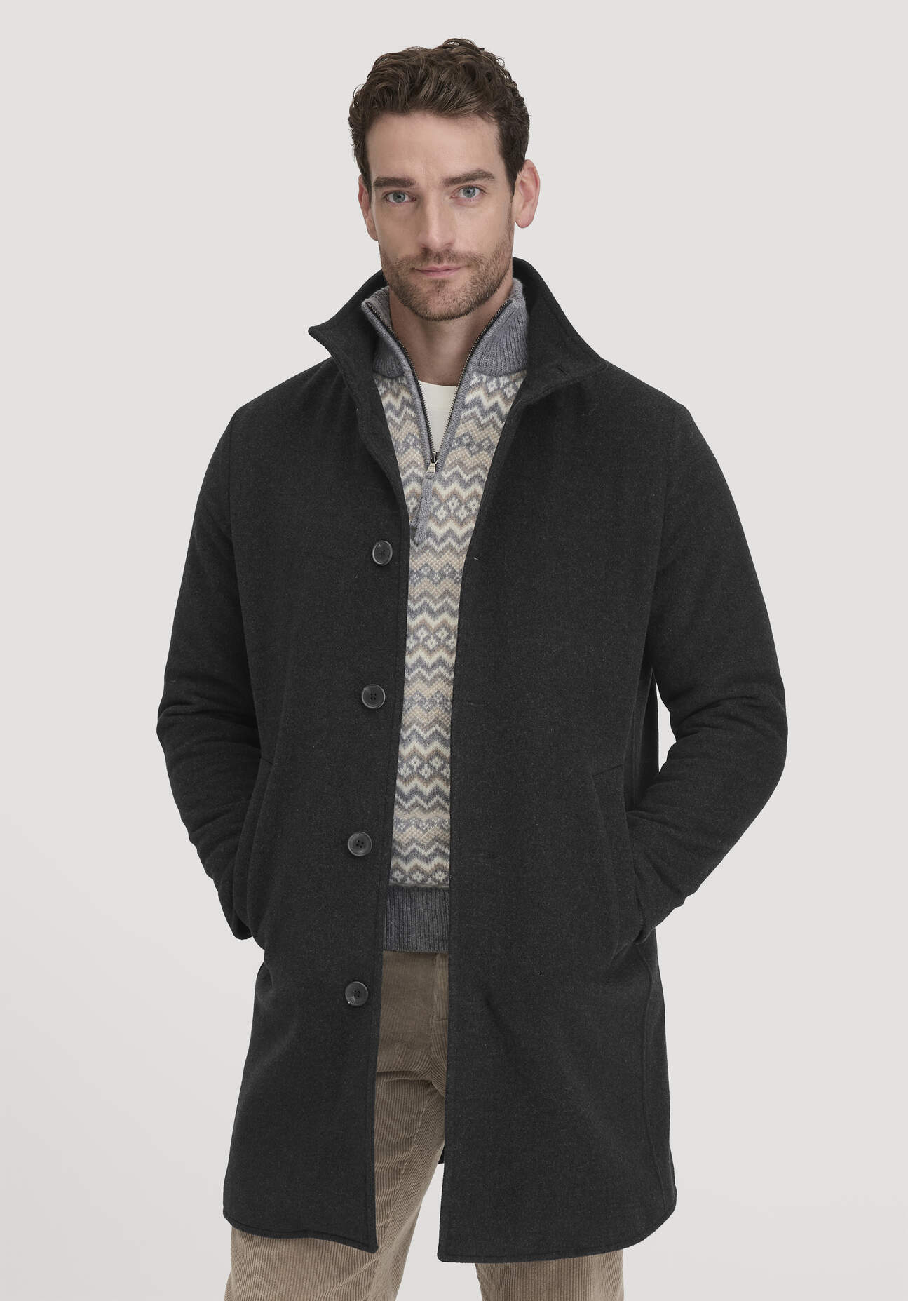 hessnatur Herren Wollmantel Regular aus Bio-Schurwolle - grau Größe 54