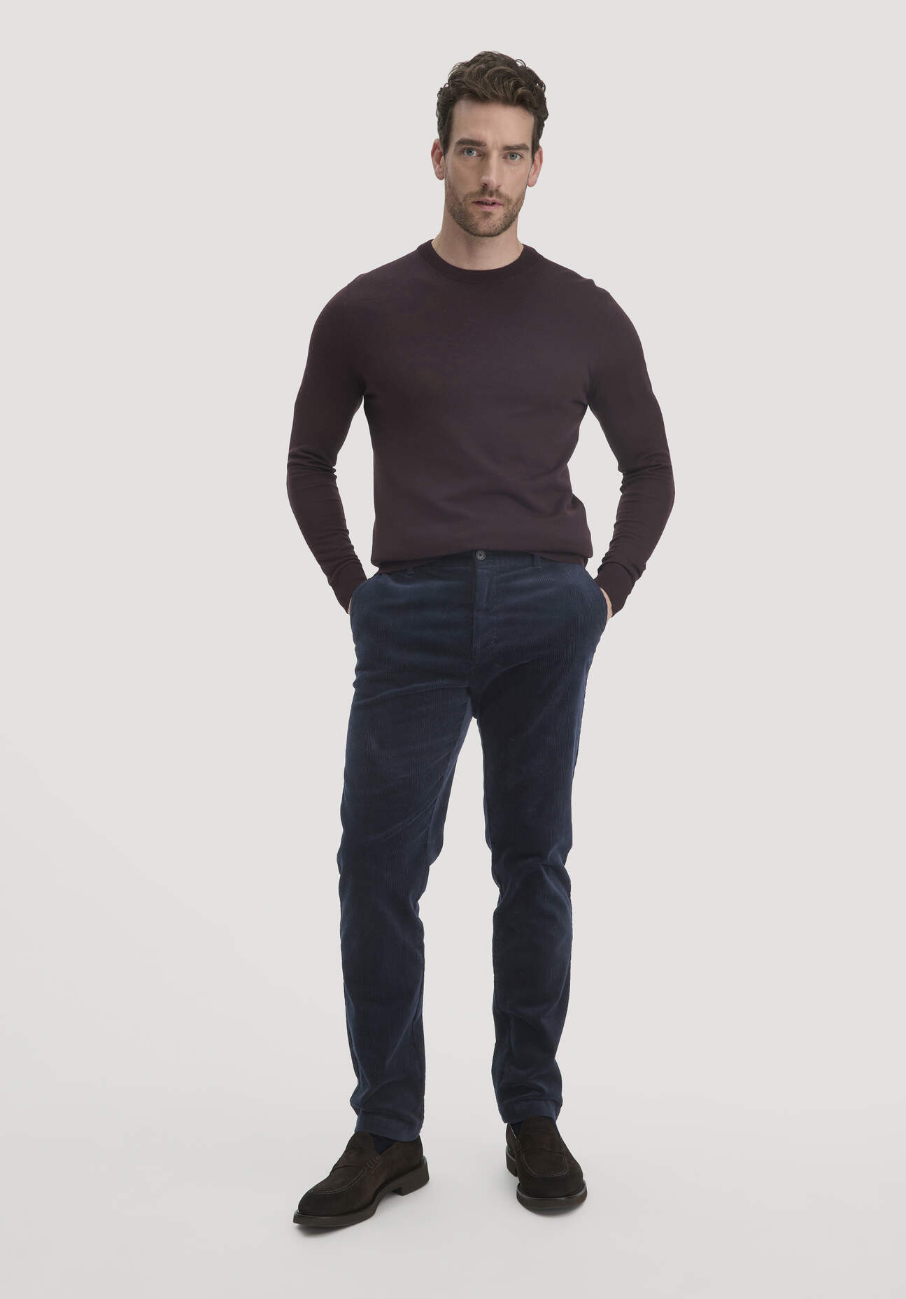 hessnatur Herren Cordhose LENN Regular aus Bio-Baumwolle - blau Größe 34/32