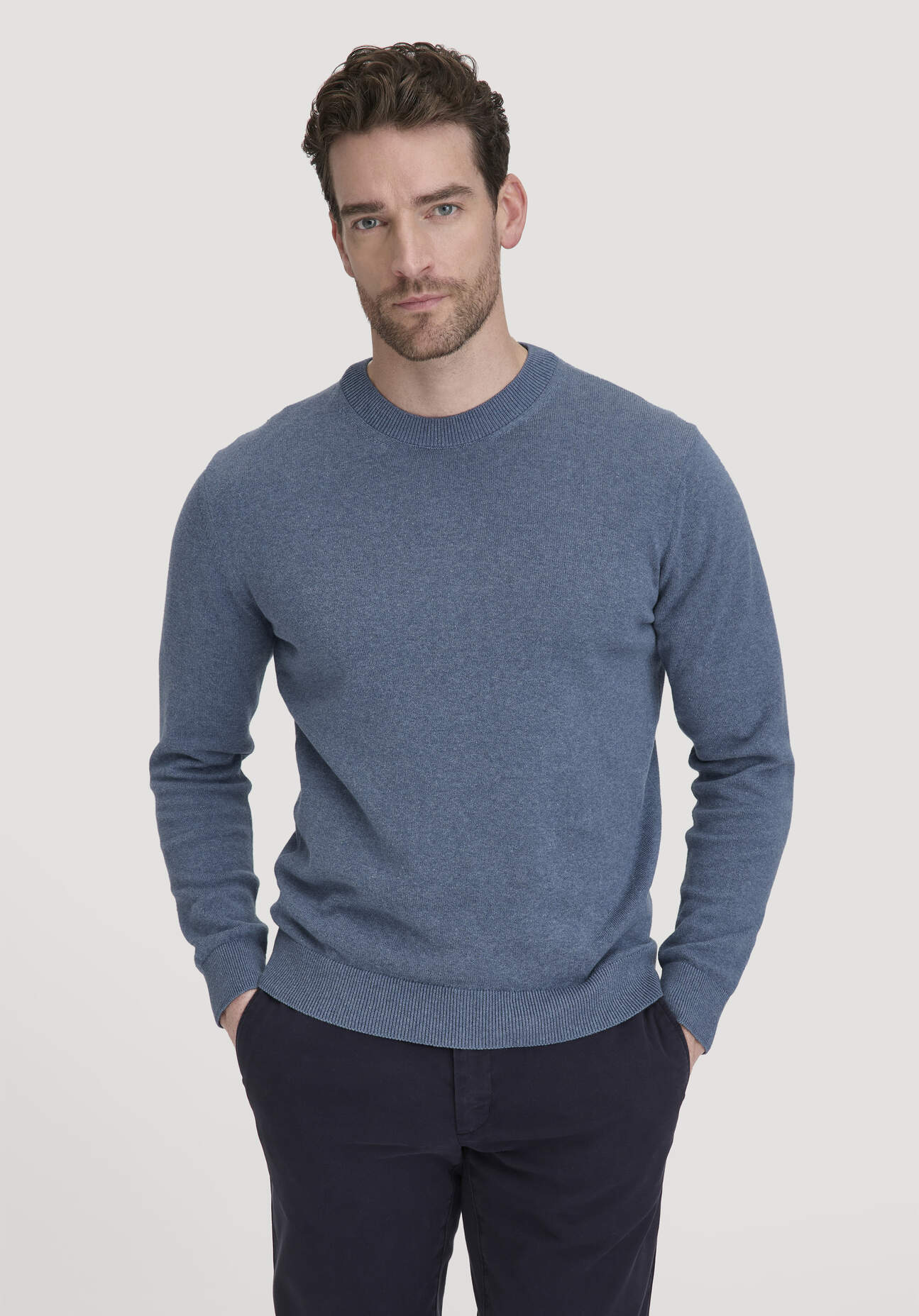 Thumbnail - hessnatur Herren Strick Pullover Regular aus Bio-Baumwolle - blau - Größe L
