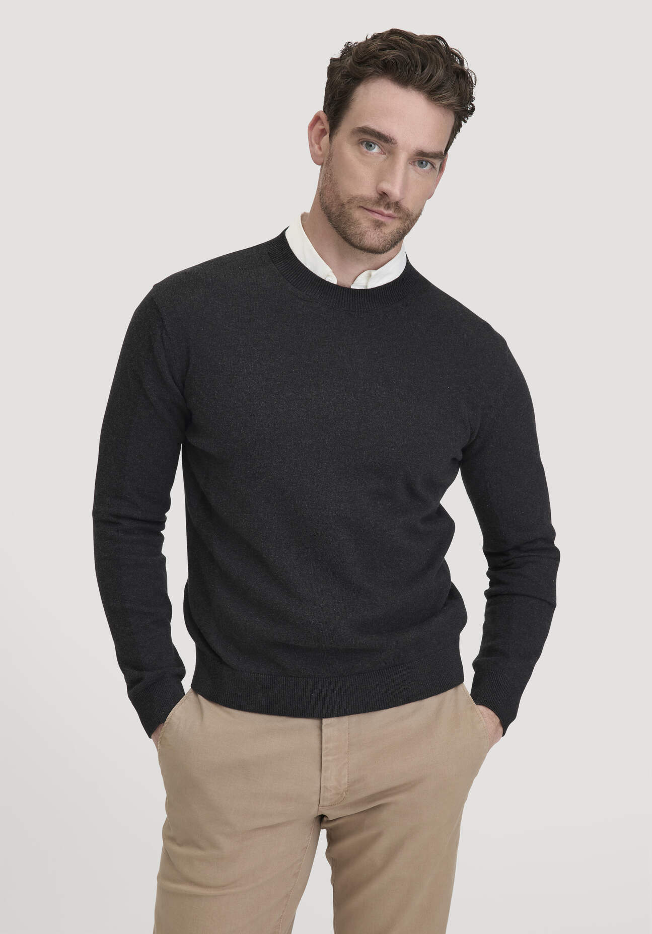 hessnatur Herren Strick Pullover Regular aus Bio-Baumwolle - grau Größe L