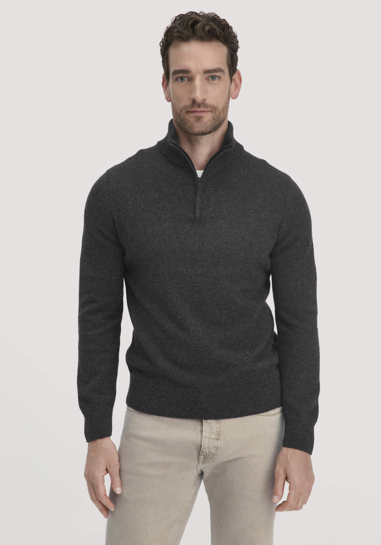 hessnatur Herren Strick Troyer Regular aus Bio-Merinowolle mit Bio-Baumwolle - grau Größe L