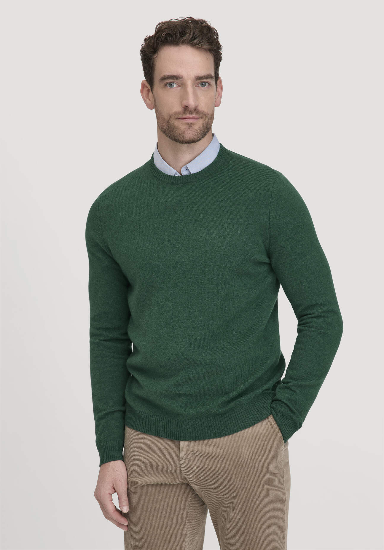 Thumbnail - hessnatur Herren Strick Pullover Regular aus Bio-Merinowolle mit Cashmere - grün - Größe M
