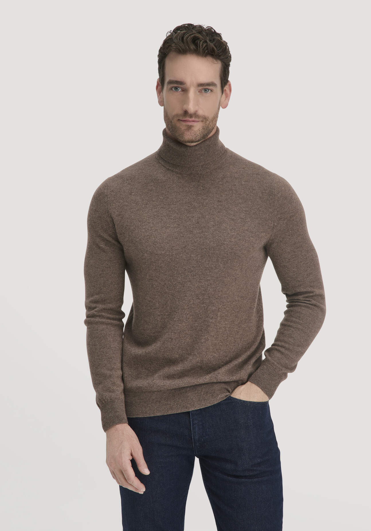 hessnatur Herren Strick Rollkragen Pullover Regular aus Schurwolle mit Kaschmir - beige Größe S