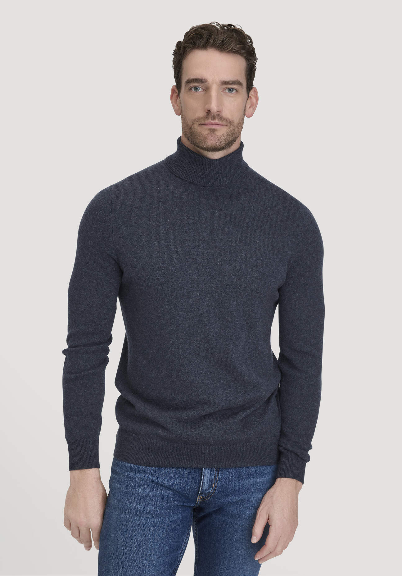hessnatur Herren Strick Rollkragen Pullover Regular aus Schurwolle mit Kaschmir - blau Größe XXL