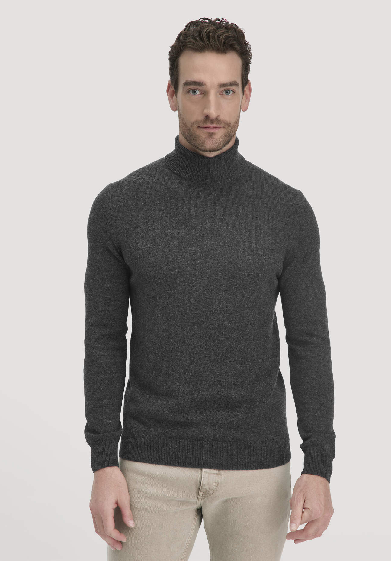 hessnatur Herren Strick Rollkragen Pullover Regular aus Schurwolle mit Kaschmir - grau Größe XXL