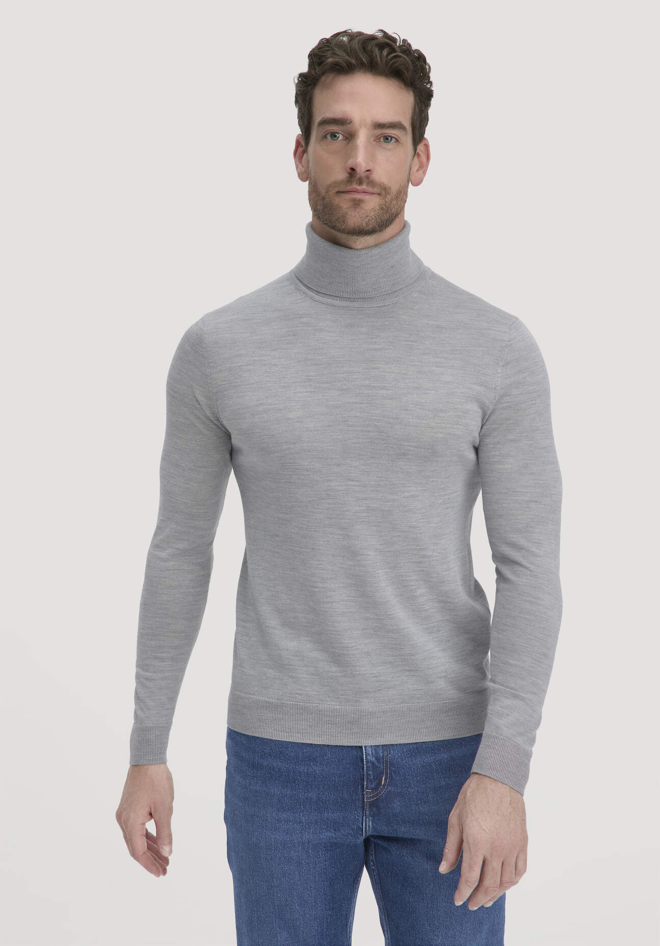 hessnatur Herren Strick Rollkragen Pullover Regular aus Bio-Merinowolle - grau Größe XXL