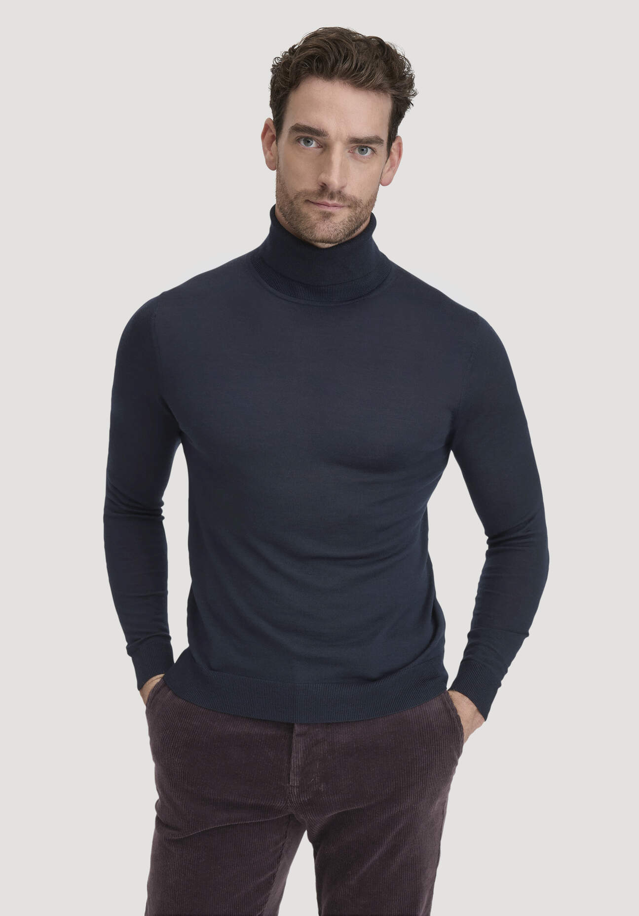 hessnatur Herren Strick Rollkragen Pullover Regular aus Bio-Merinowolle - blau Größe XL