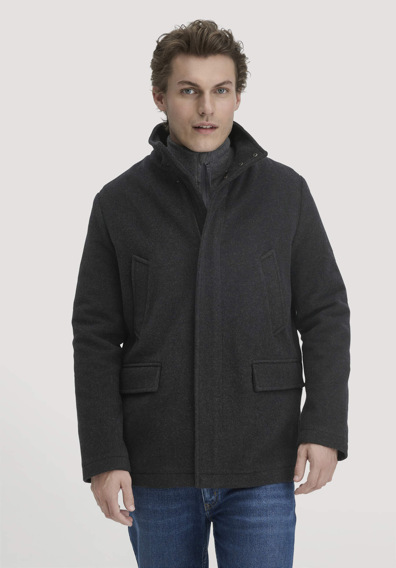 hessnatur Herren Wolljacke Regular aus Schurwolle - grau Größe 54