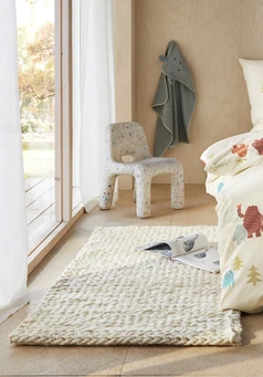 Web-Teppich Deichschaf mit Zopfmuster aus regionaler Schurwolle