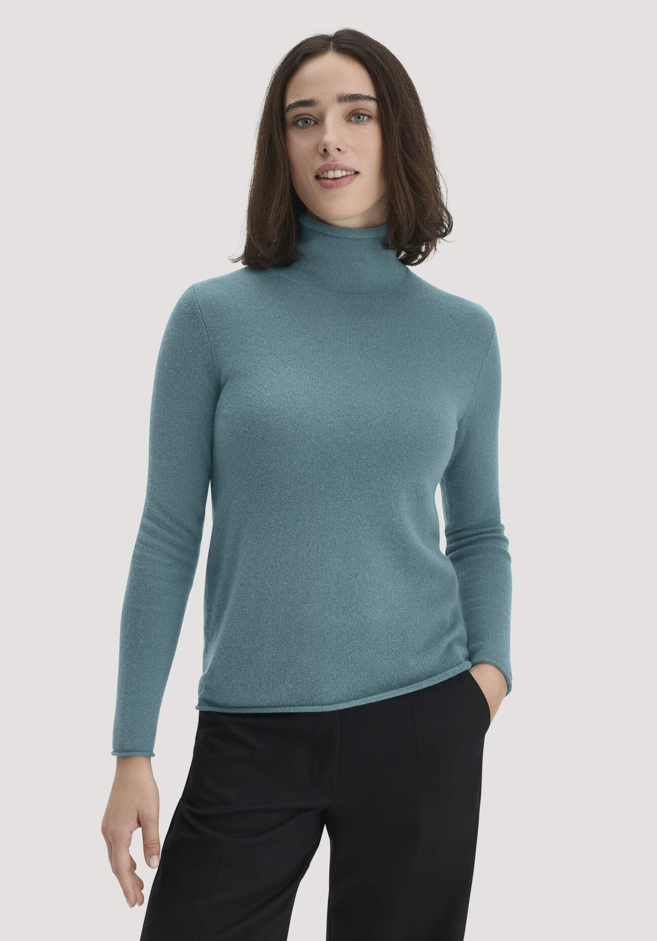 hessnatur Damen FTC × HESSNATUR Rollkragen Pullover Regular aus Cashmere - grün Größe L