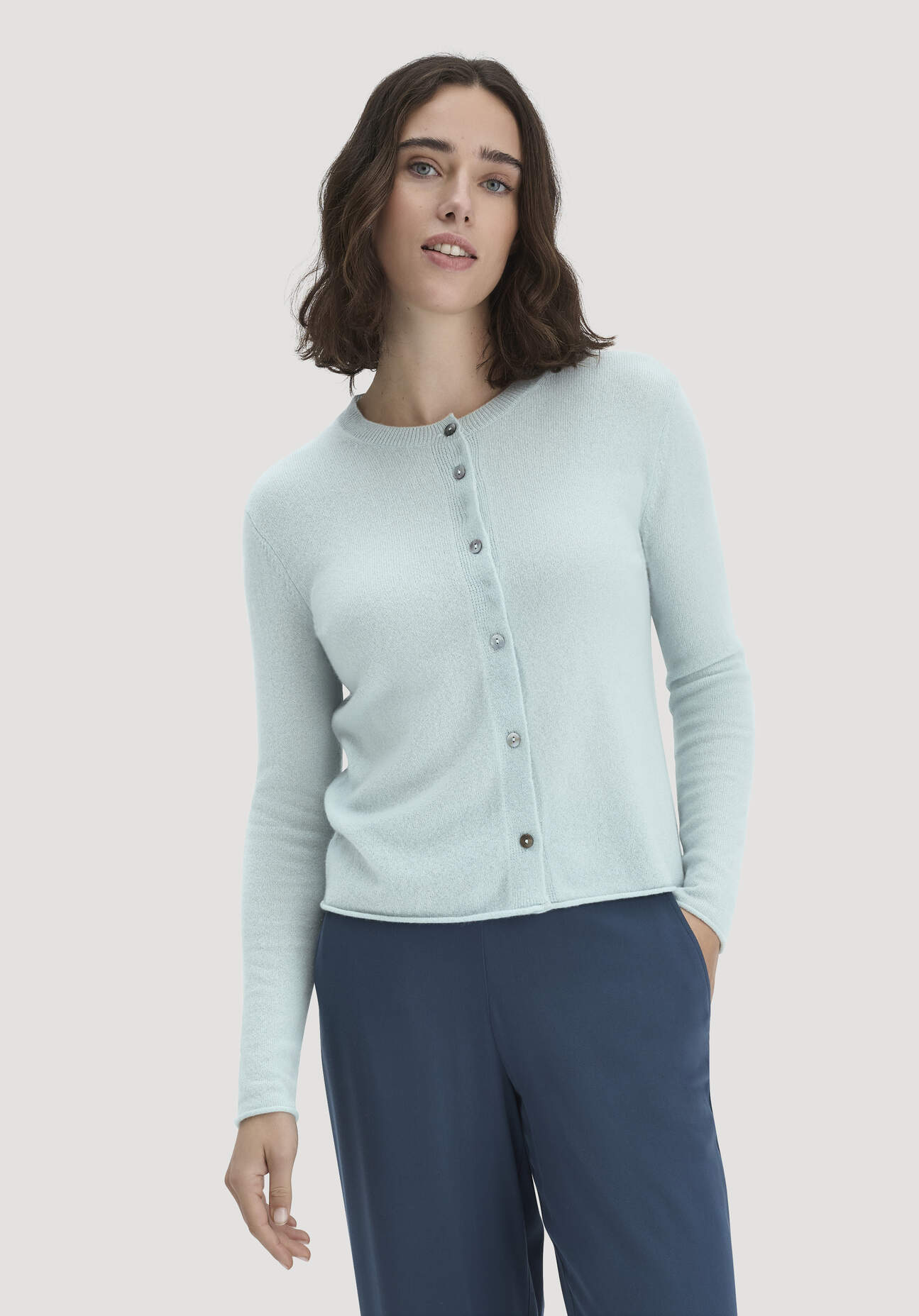 hessnatur Damen FTC × HESSNATUR Strick Jacke Regular aus Cashmere - grün Größe S