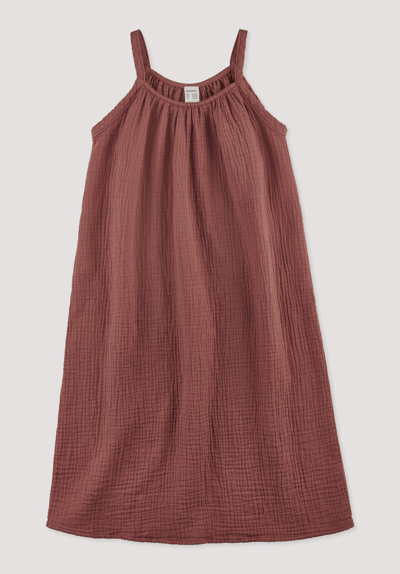 hessnatur Kinder Musselin Nachthemd PURE COMFORT aus Bio-Baumwolle - braun Größe 98/104