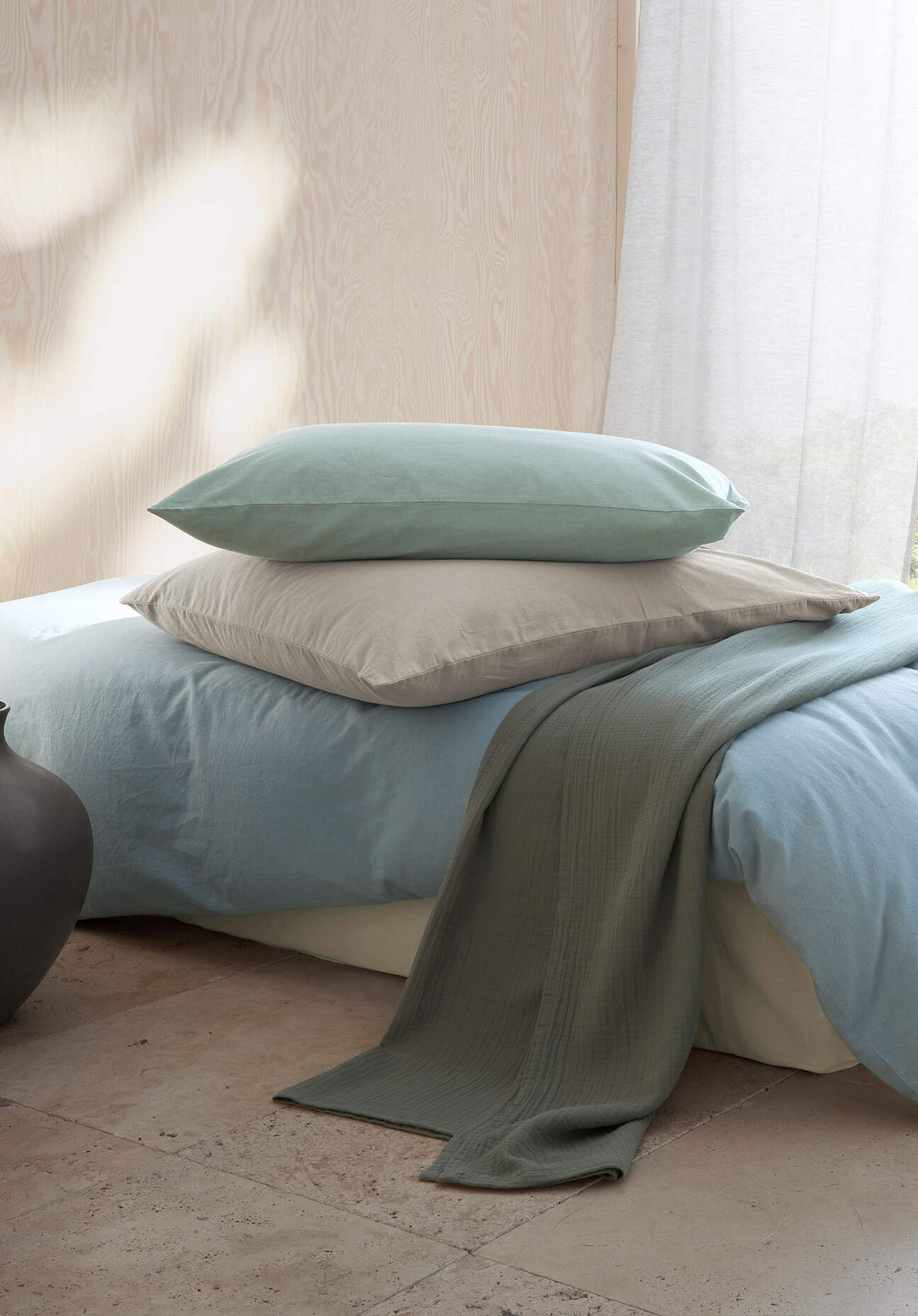 hessnatur Baumwolle-Leinen Bettwäsche Set - grün - Größe 155x220 / 40x80 cm günstig online kaufen