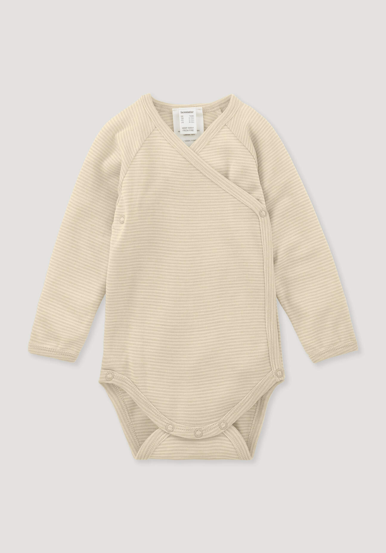 hessnatur Baby Wickelbody Langarm aus Bio-Merinowolle mit Seide - beige Größe 50/56