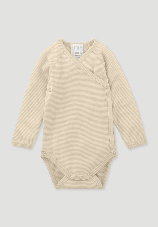 Long-sleeved wrap bodysuit made of organic merino wool with silk