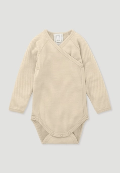 Long-sleeved wrap bodysuit made of organic merino wool with silk