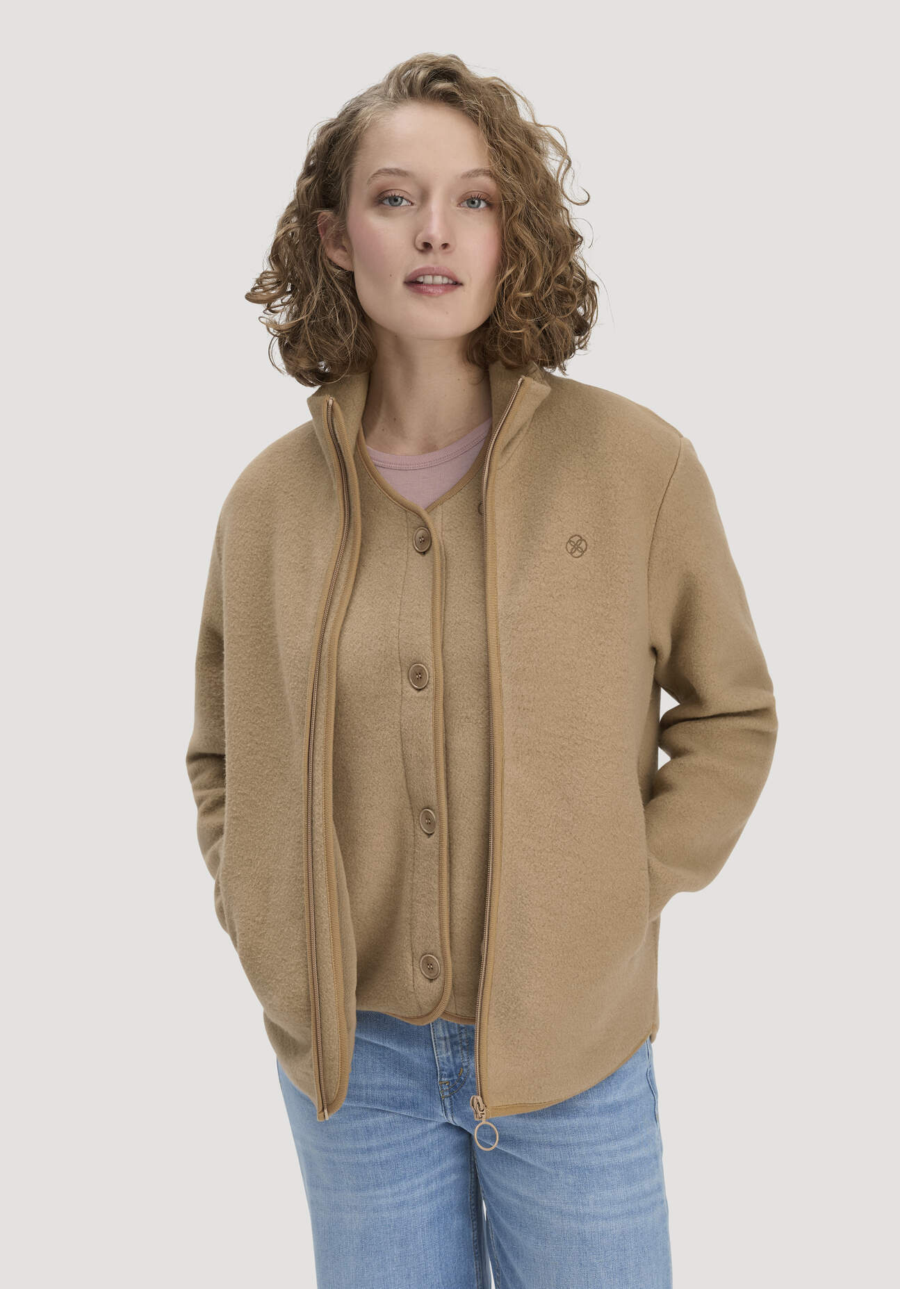 hessnatur Loungewear Fleece Jacke Relaxed ACTIVE LIGHT aus Bio-Baumwolle - braun Größe XXL