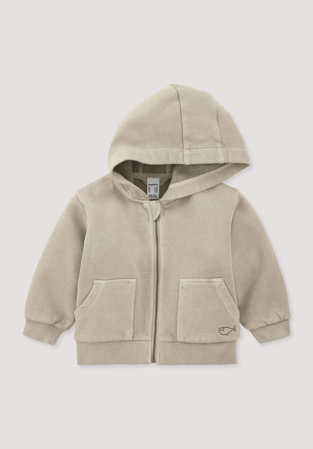 hessnatur Baby Sweatjacke BETTER RECYCLING aus Bio-Baumwolle - beige Größe 98/104
