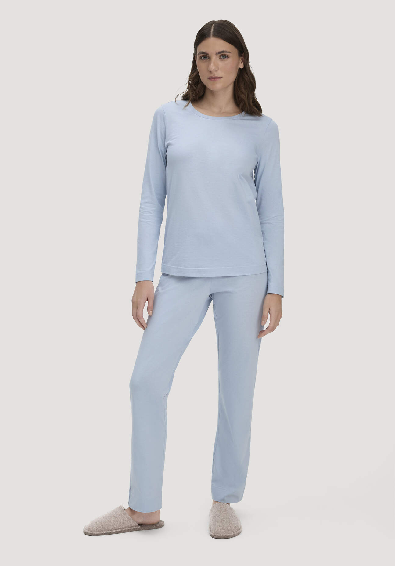 hessnatur Damen Schlafhose PURE COTTON aus Bio-Baumwolle - blau Größe 44