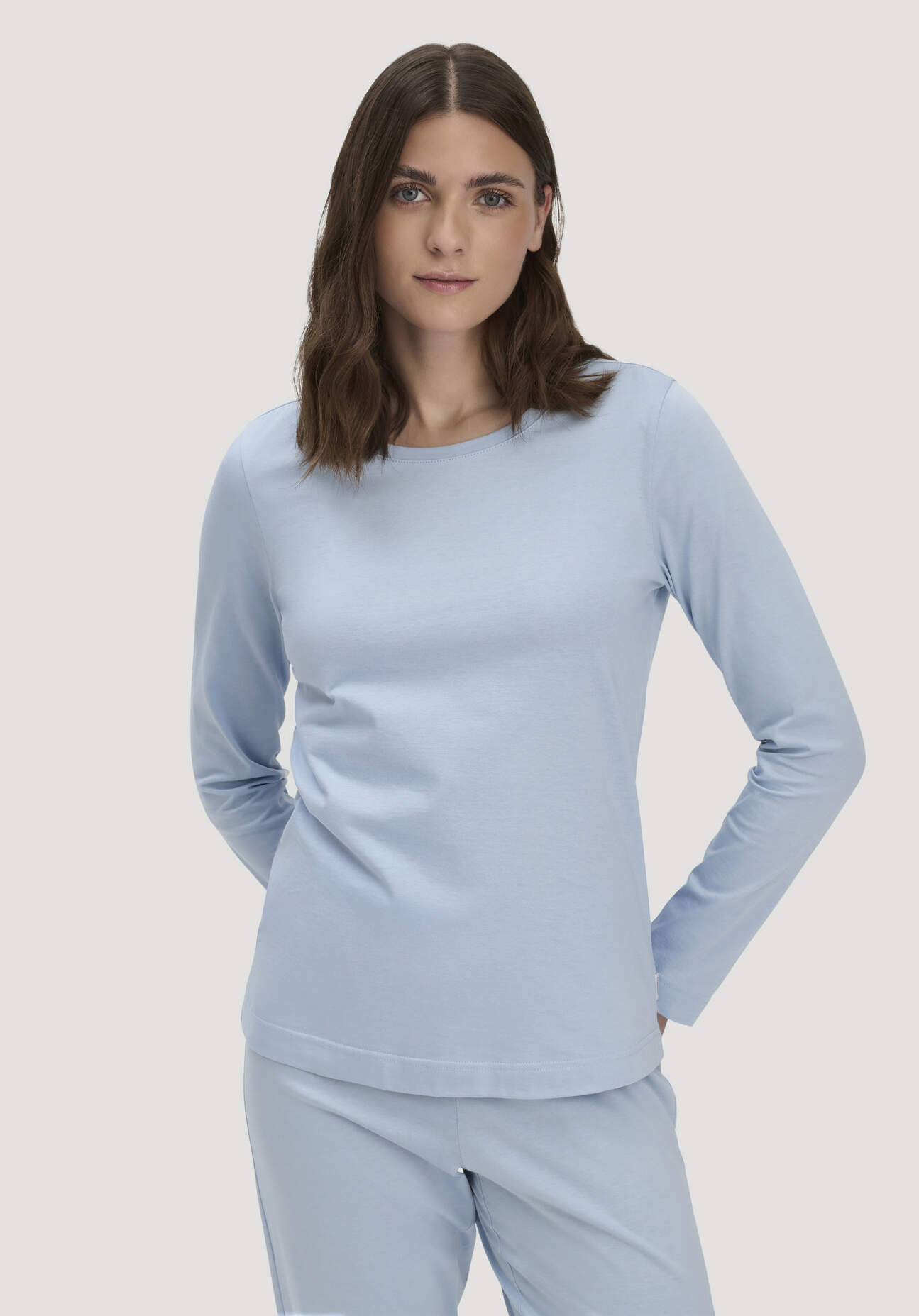 hessnatur Damen Schlaf Shirt PURE COTTON aus Bio-Baumwolle - blau Größe 48