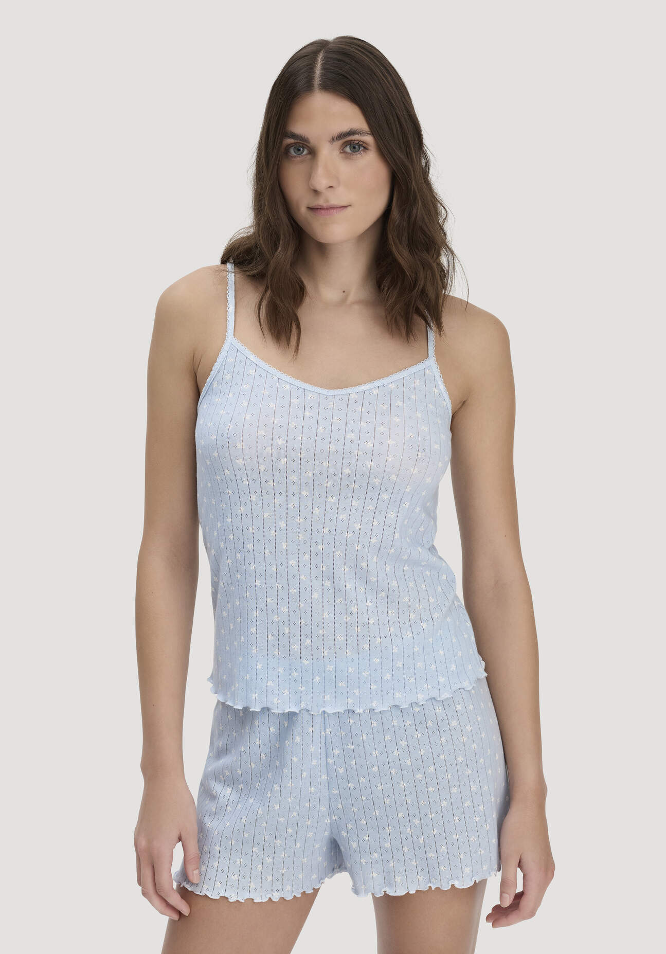 hessnatur Damen Pointelle Spaghetti Top PURE COTTON aus Bio-Baumwolle - blau Größe 34