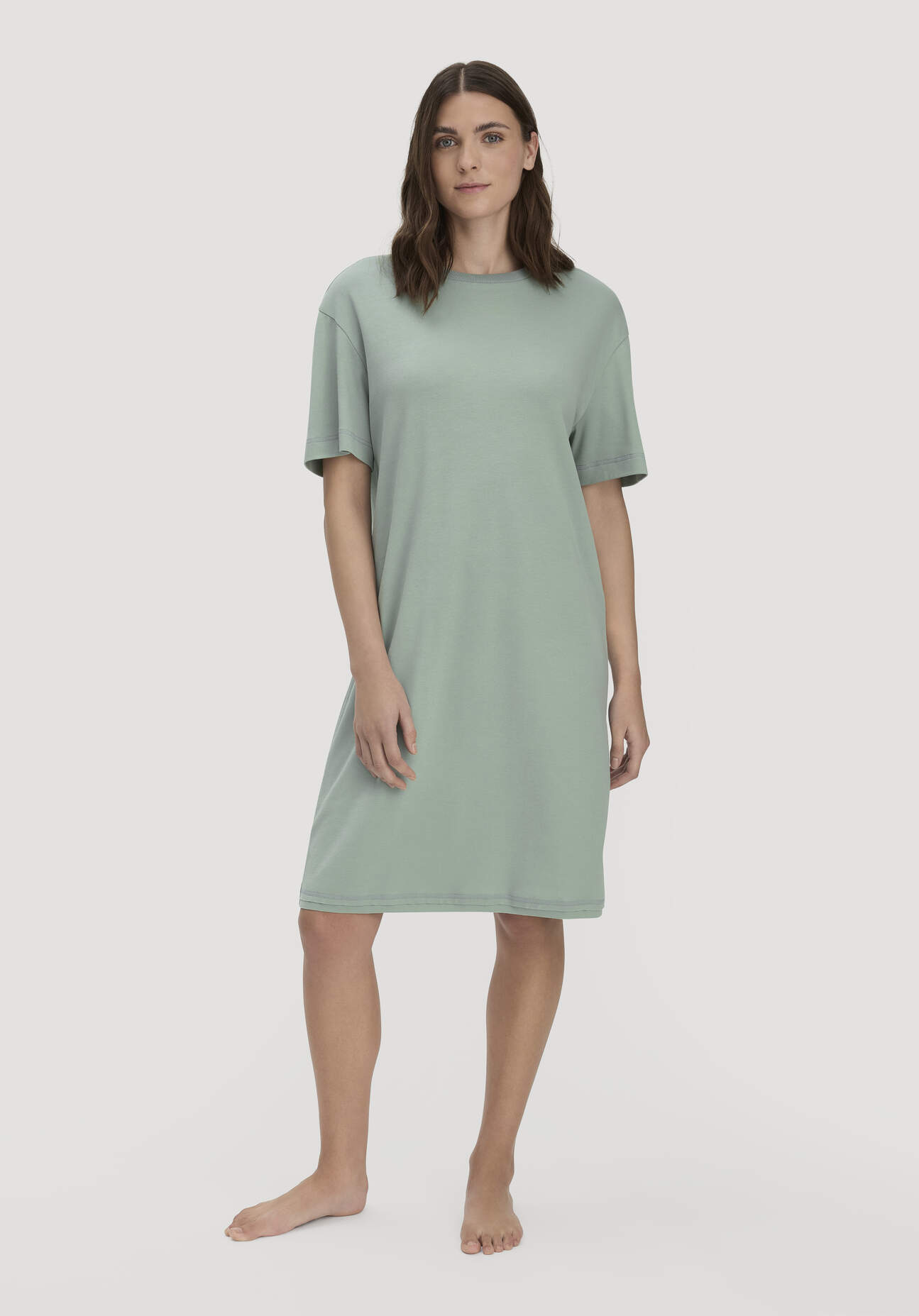 hessnatur Damen Nachthemd PURE COTTON aus Bio-Baumwolle - grün Grösse34