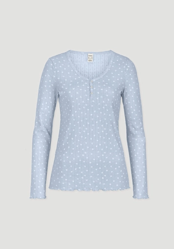Pointelle Henley Schlafshirt PURE COTTON aus reiner Bio-Baumwolle