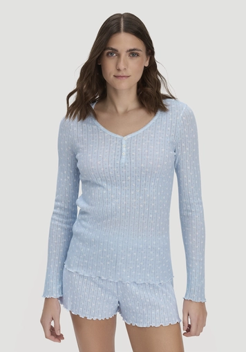 Pointelle Henley Schlafshirt PURE COTTON aus reiner Bio-Baumwolle - 0