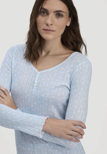Pointelle Henley Schlafshirt PURE COTTON aus reiner Bio-Baumwolle - 1