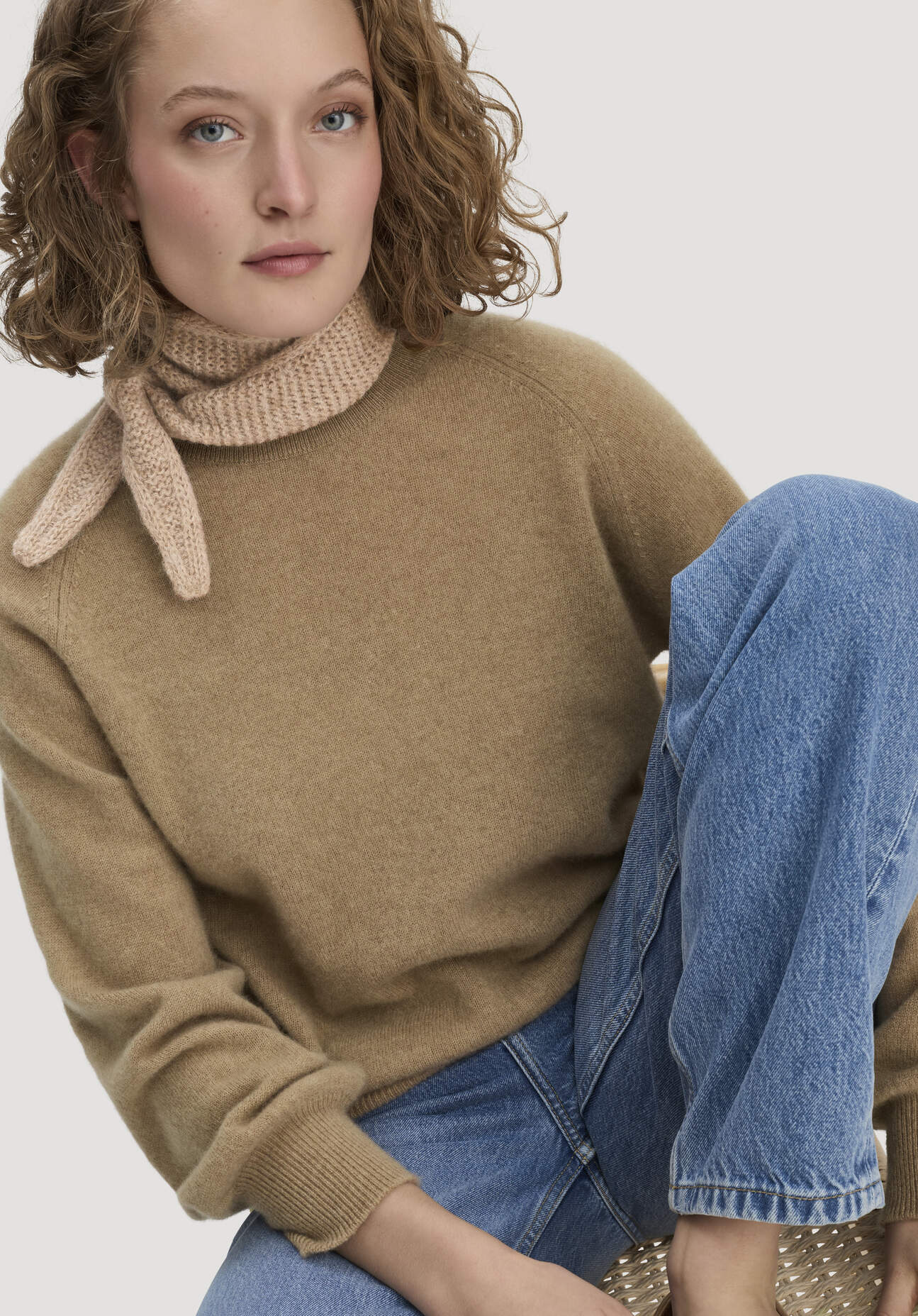 hessnatur Damen Strick Tuch aus Alpaka - beige Größe 1size