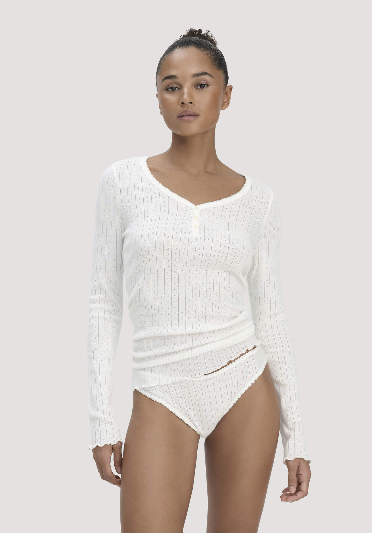 hessnatur Damen Pointelle Slip Regular Cut PURE COTTON aus Bio-Baumwolle - weiß Größe 36