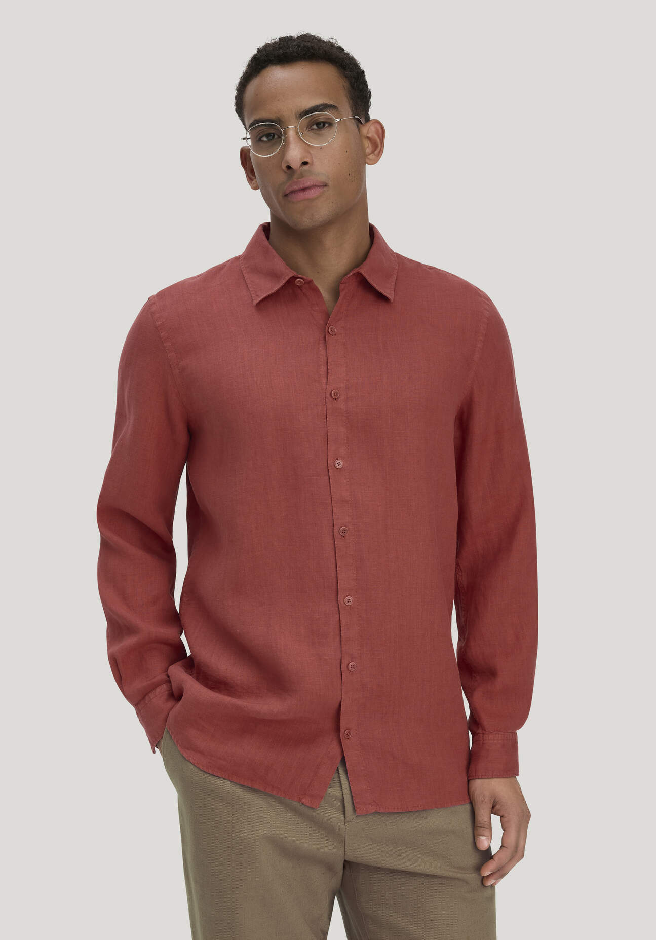 Thumbnail - hessnatur Herren Hemd Regular aus Leinen - terrakotta - Größe S37/38