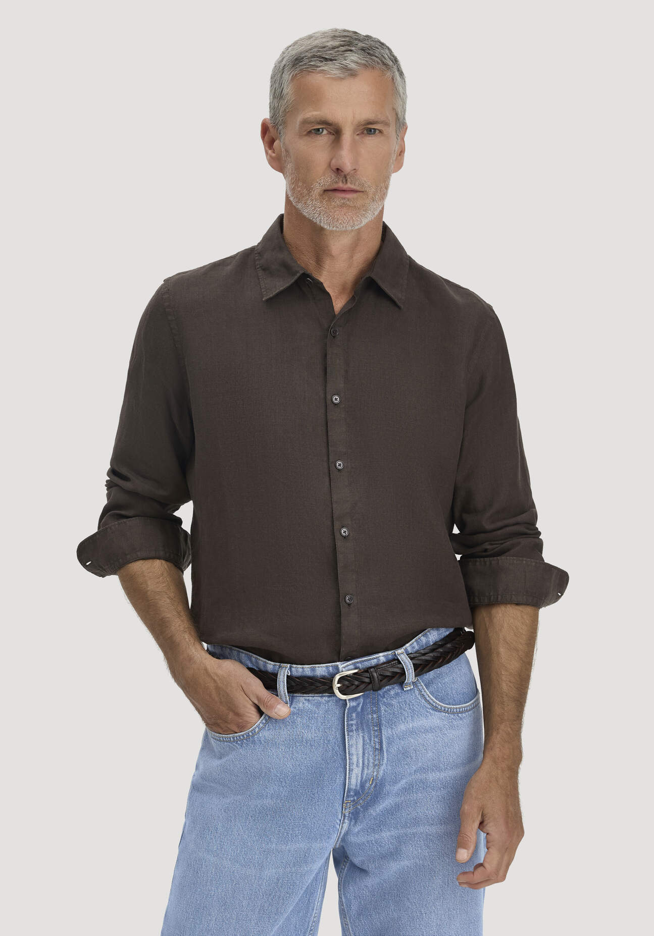 Thumbnail - hessnatur Herren Hemd Regular aus Leinen - kakao braun - Größe XL43/44