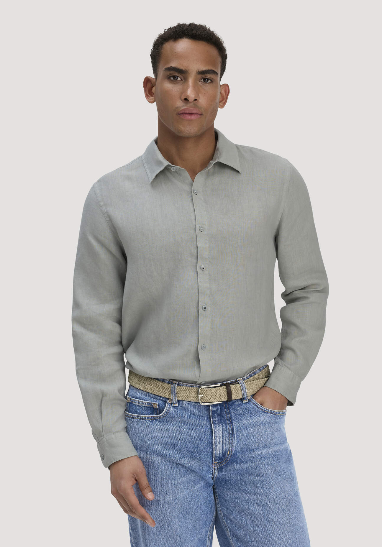 Thumbnail - hessnatur Herren Hemd Regular aus Leinen - nebelgrau - Größe M39/40