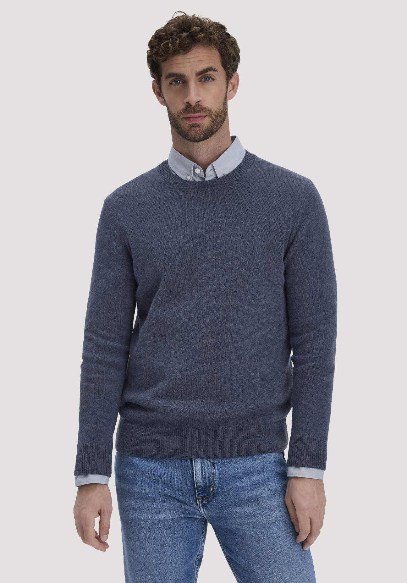 Thumbnail - hessnatur Herren Strick Pullover Regular aus Bio-Merinowolle mit Bio-Baumwolle - blau - Größe XL