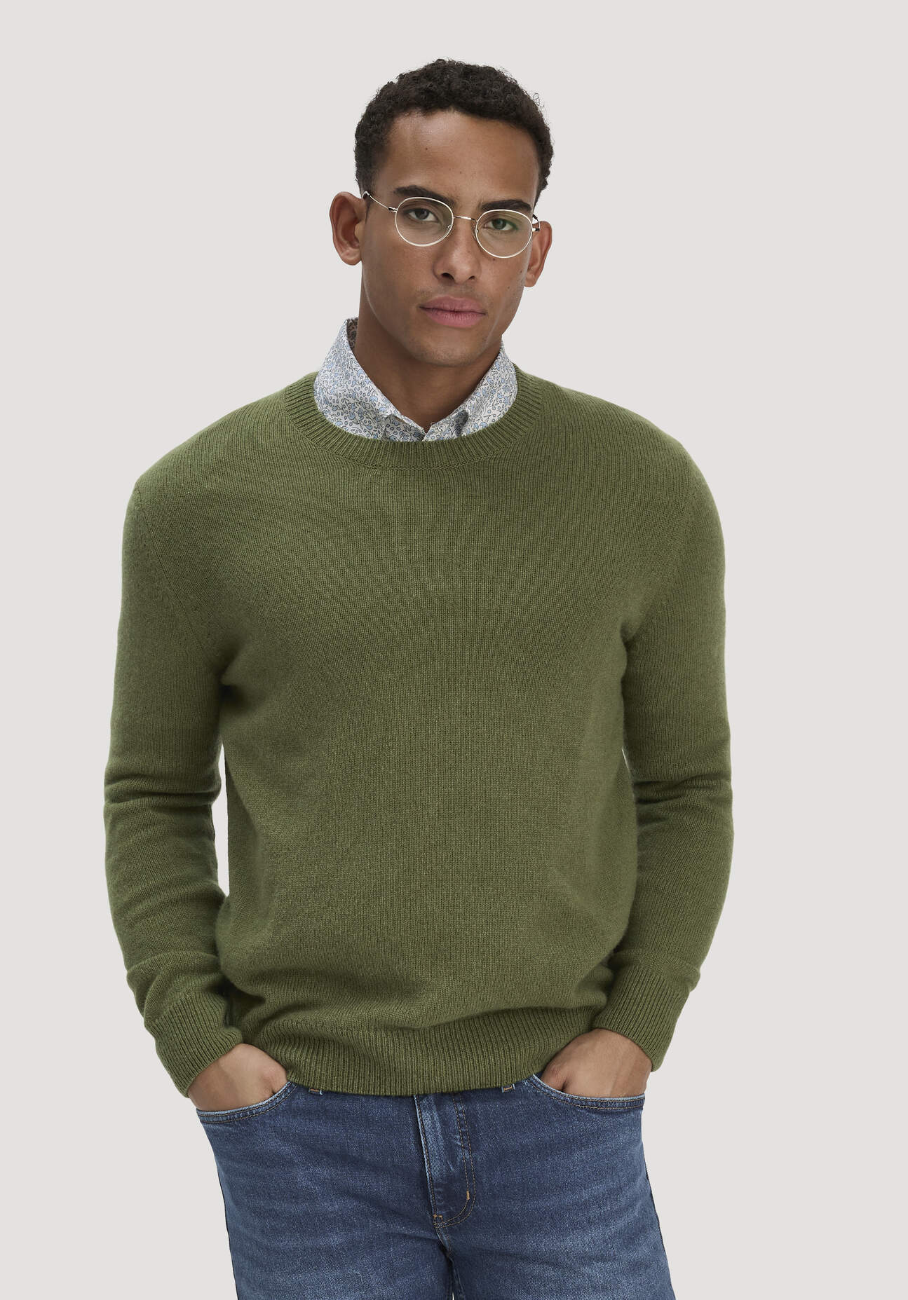 hessnatur Herren Strick Pullover Regular aus Bio-Merinowolle mit Bio-Baumwolle - grün Größe XL