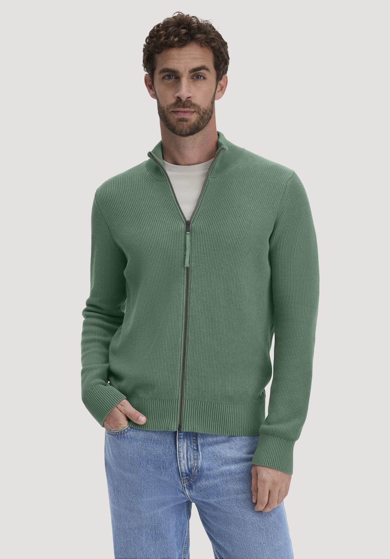 hessnatur Herren Strick Jacke Regular aus Bio-Baumwolle - grün Größe L