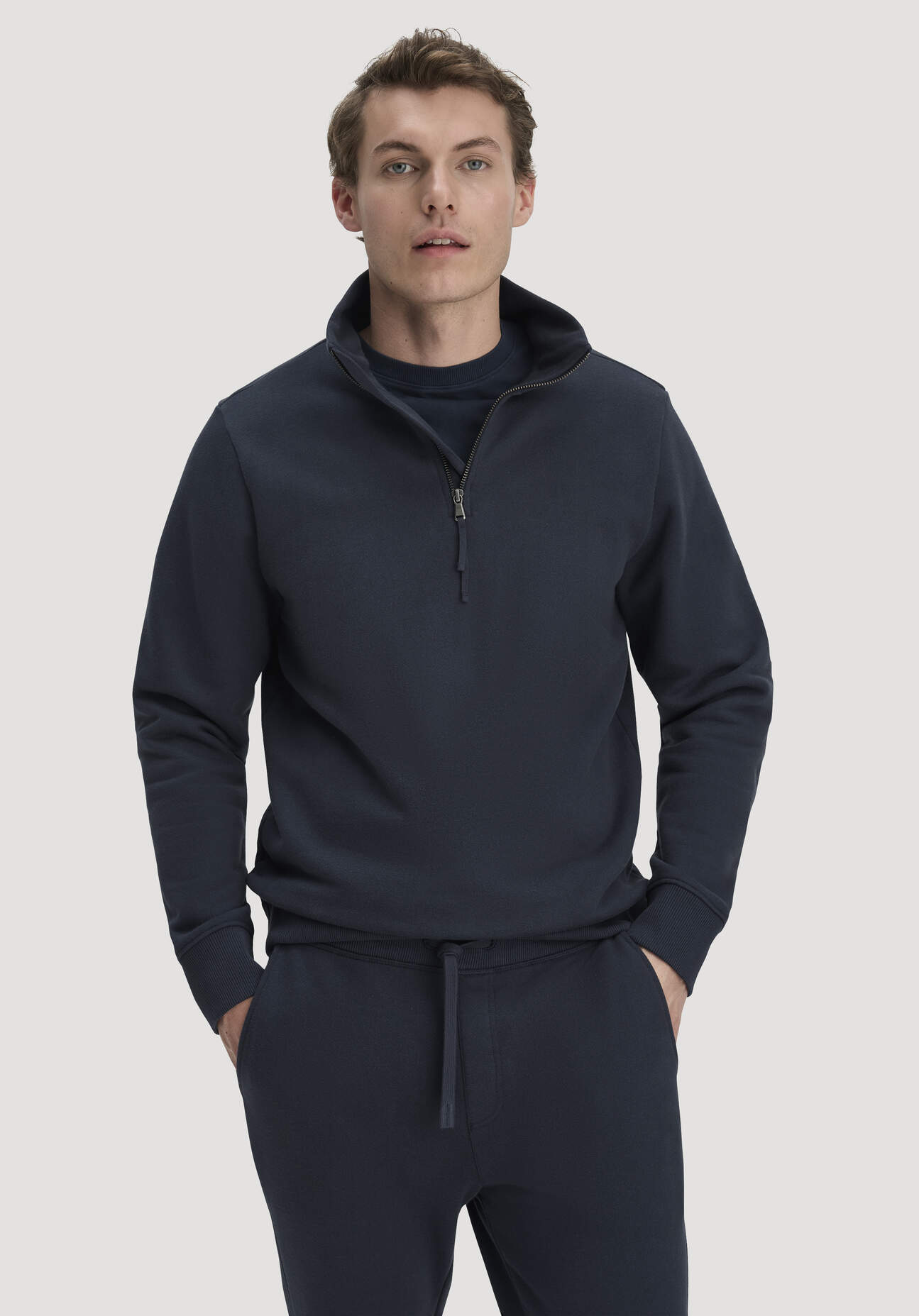 hessnatur Herren Sweat Troyer Regular aus Bio-Baumwolle - blau Größe S