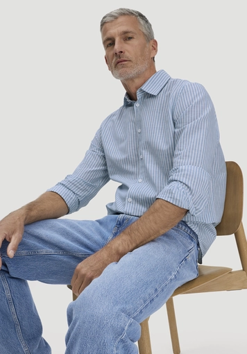 Striped shirt, regular size, made from organic cotton with linen - 4