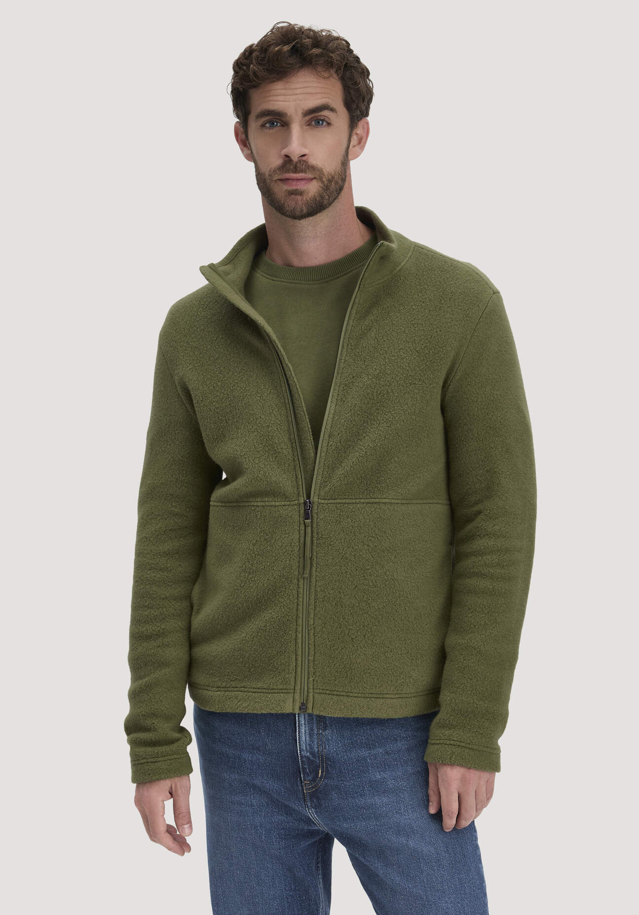 hessnatur Herren Fleece Jacke Slim aus Bio-Baumwolle - grün Größe 46
