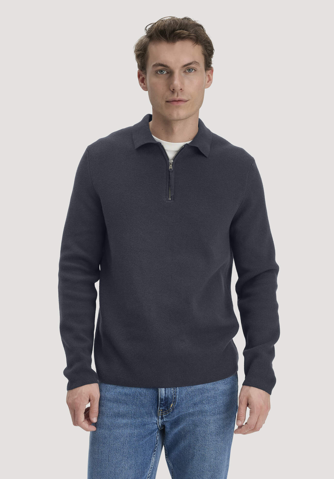 hessnatur Herren Milano Strick Polo Regular aus Bio-Baumwolle mit Schurwolle - blau - Größe M