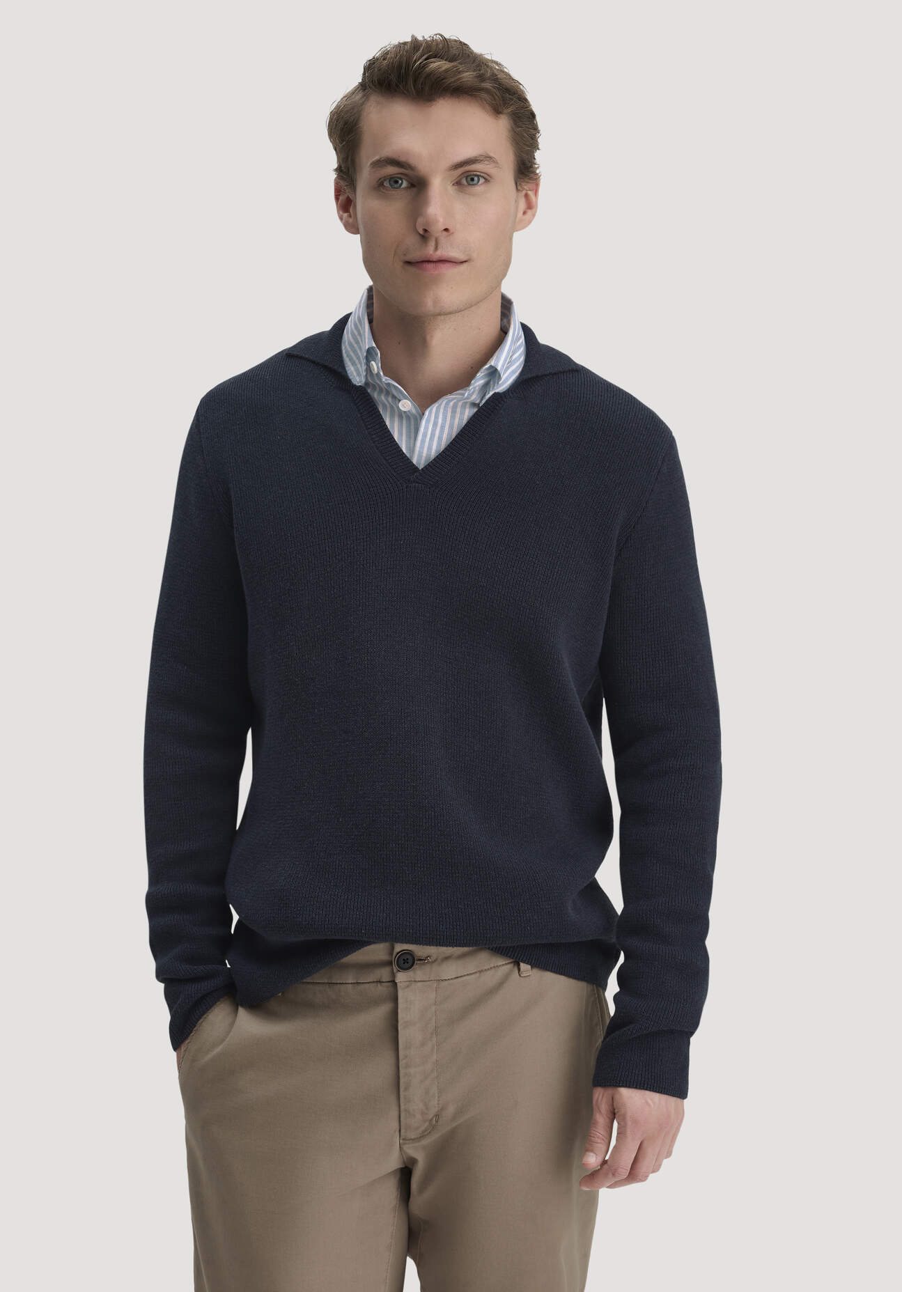 hessnatur Herren Milano Strick Polo Regular aus Leinen mit Bio-Baumwolle und LENZING™ ECOVERO™ Viskose - blau Größe XL