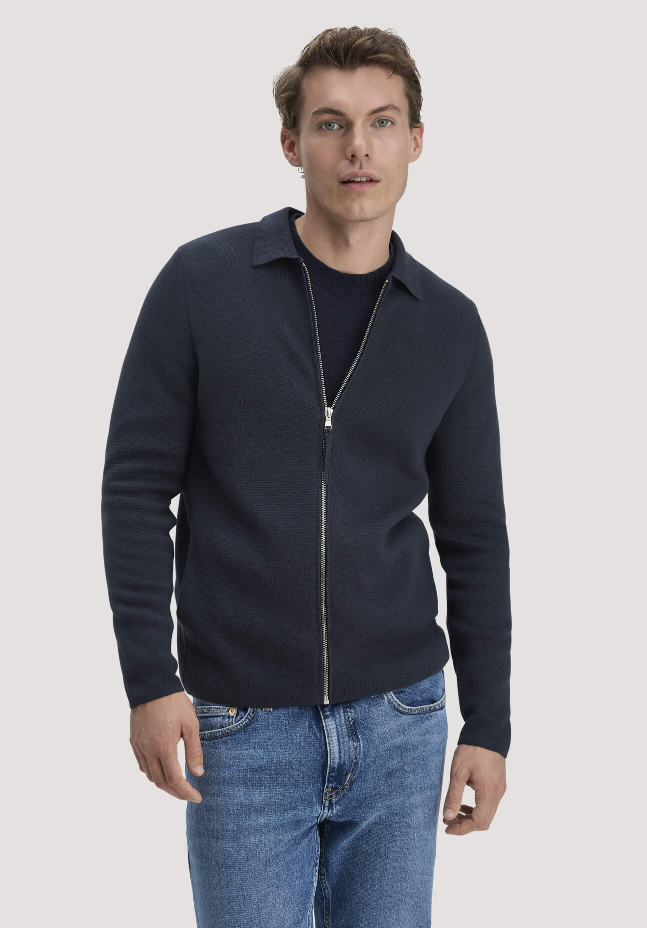 hessnatur Herren Milano Strick Jacke Regular aus Bio-Baumwolle mit Bio-Merinowolle - blau Größe L