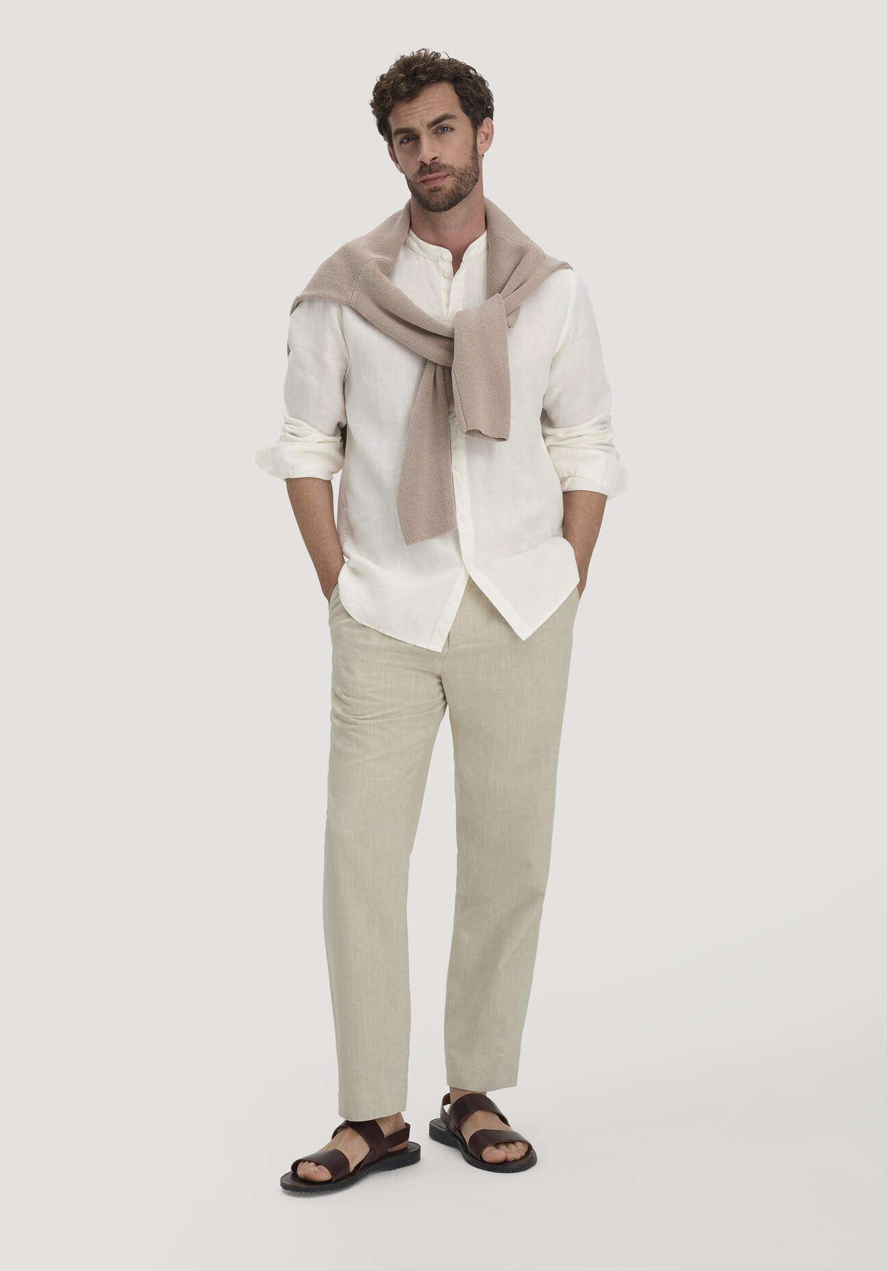 hessnatur Herren Hose RON Relaxed aus Bio-Baumwolle mit Leinen - natur Größe 34/34