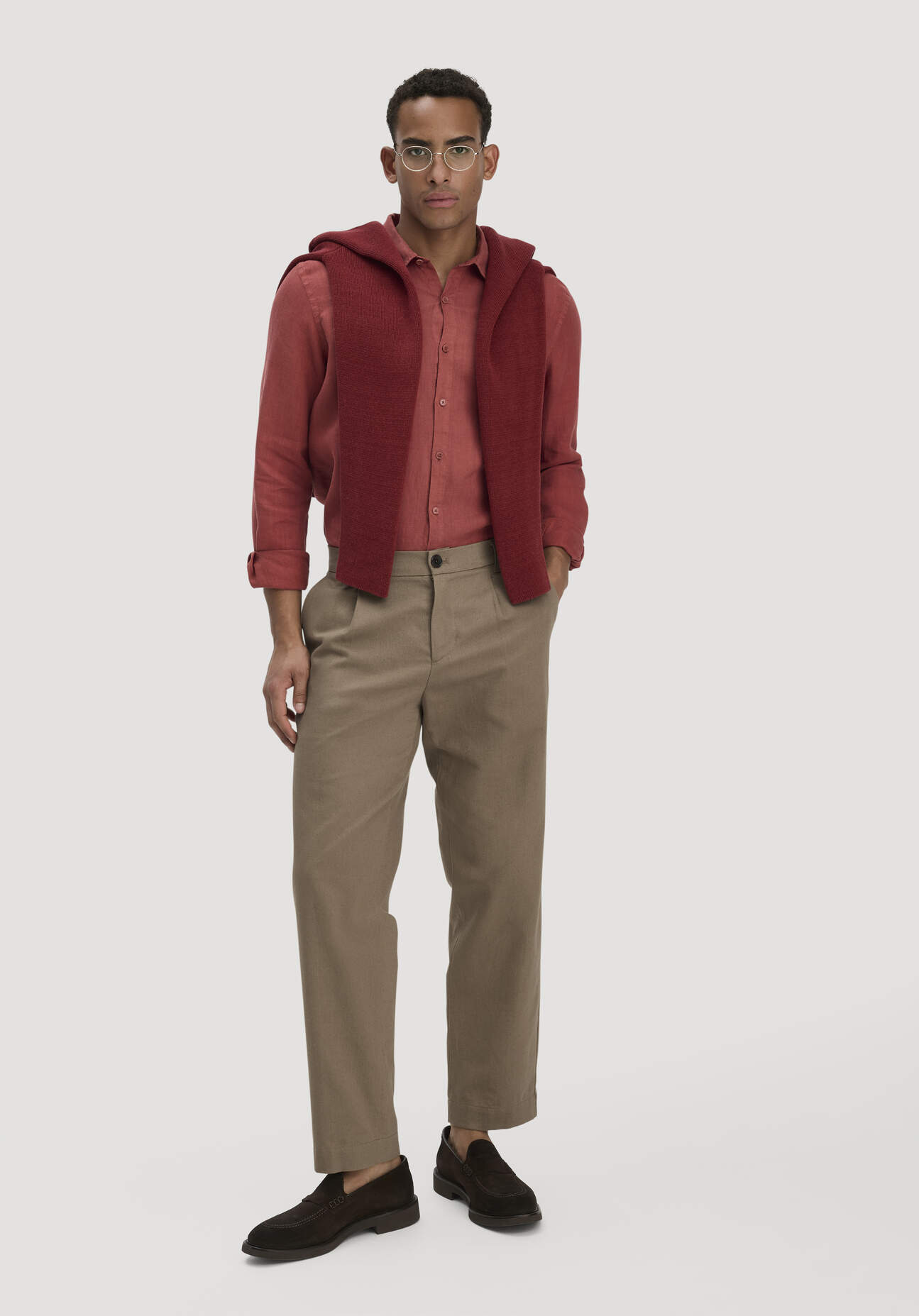 Thumbnail - hessnatur Herren Hose RON Relaxed aus Bio-Baumwolle mit Leinen - braun - Größe 38/34