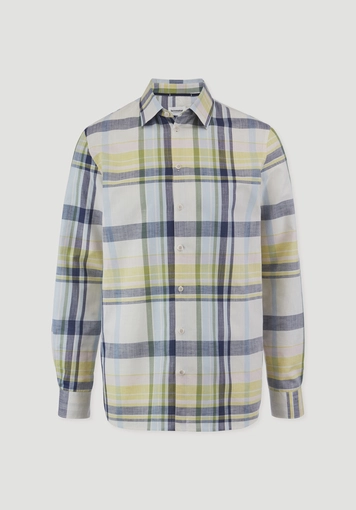 Regular checked shirt made from organic cotton with linen