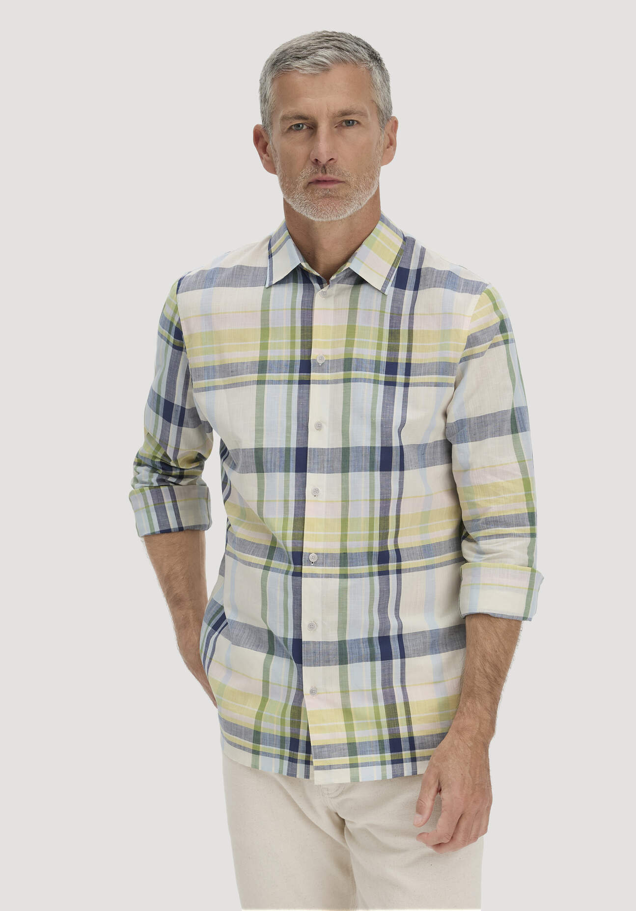 hessnatur Herren Karo Hemd Regular aus Bio-Baumwolle mit Leinen - blau GrösseXXL (45/46)