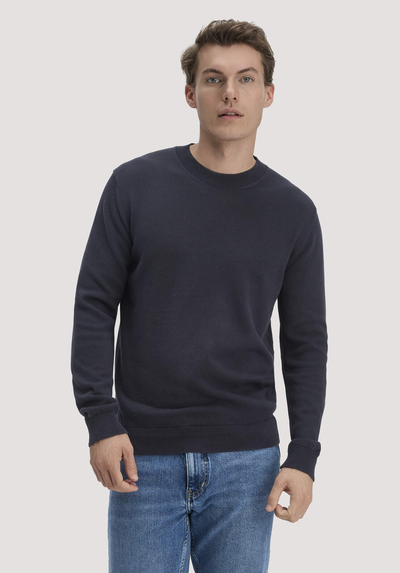 hessnatur Herren Strick Pullover Regular aus Bio-Baumwolle - blau Größe M