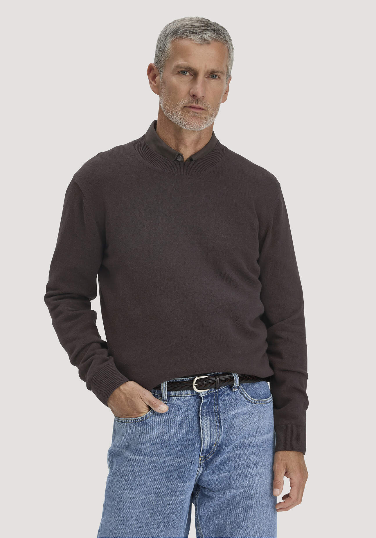 Thumbnail - hessnatur Herren Strick Pullover Regular aus Bio-Baumwolle - braun - Größe XXL