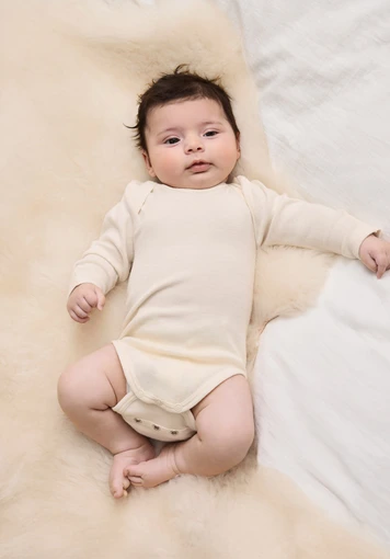 Long-sleeved bodysuit made of organic cotton with organic merino wool and silk - 0